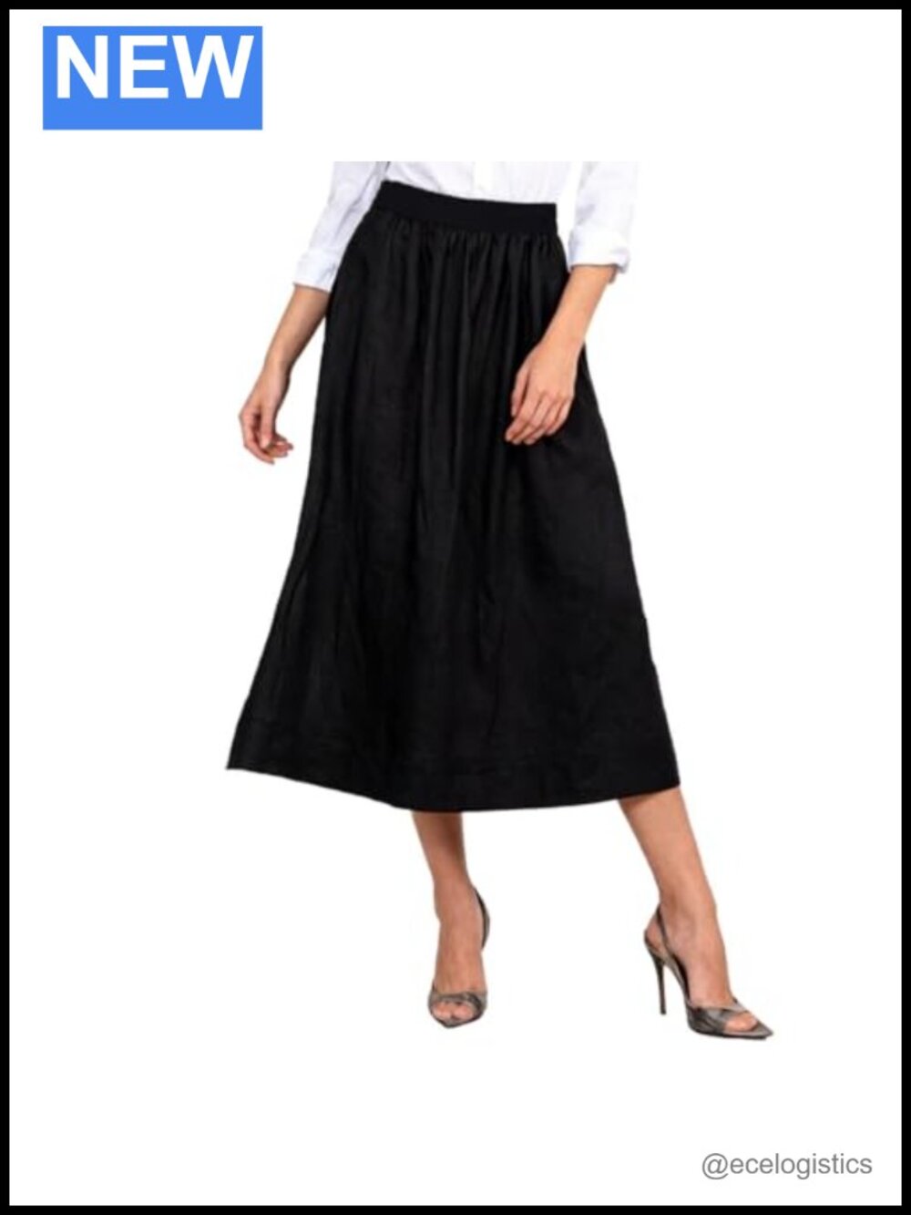 100% Linen A-Line Midi Skirt Summer Beach Casual